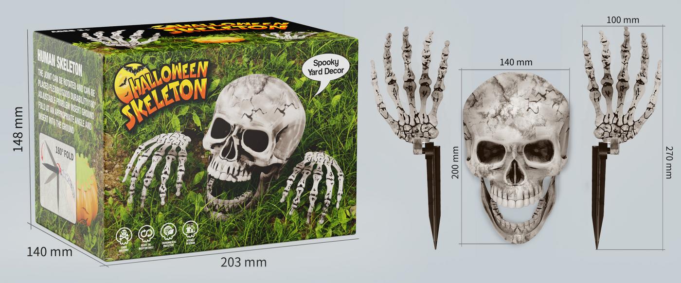 Set de estacas de calavera y manos para Halloween, 3 piezas
