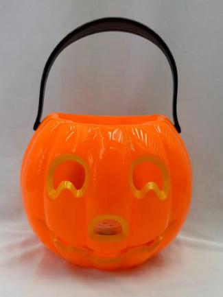 Balde naranja de calabaza con luz y sonido para Halloween