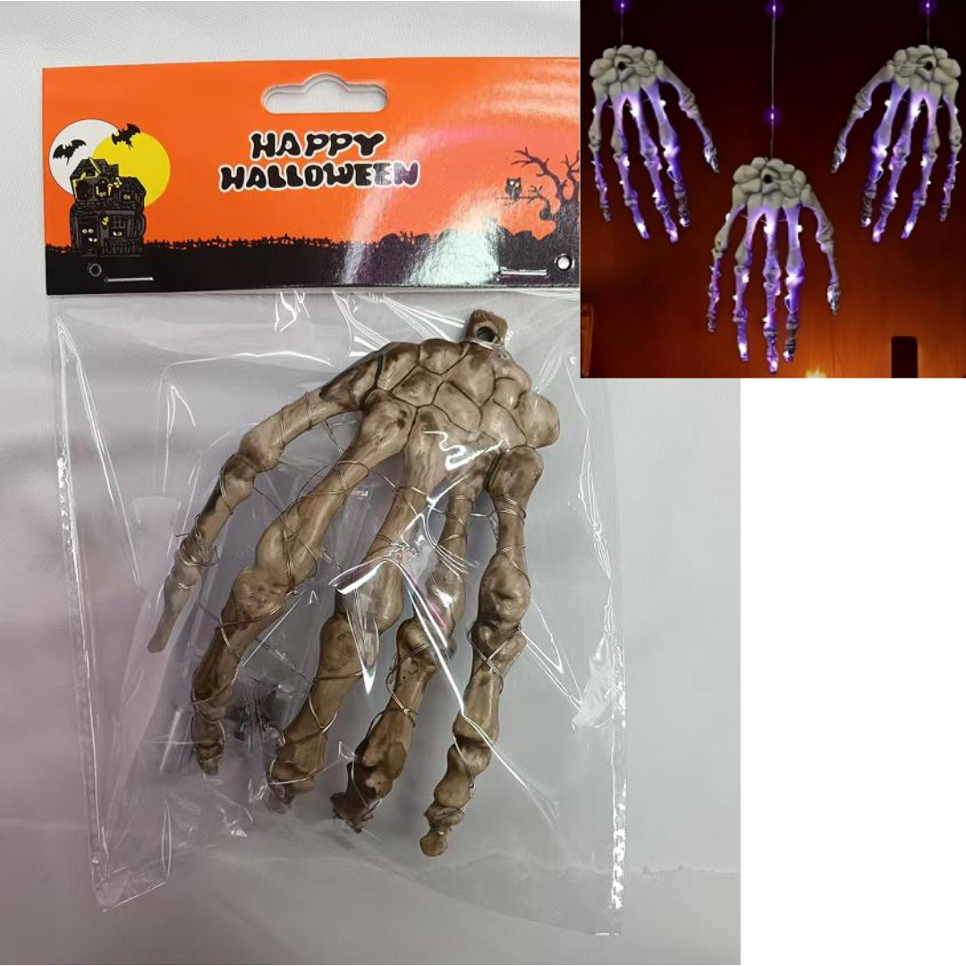 Mano de esqueleto colgante con luz para Halloween