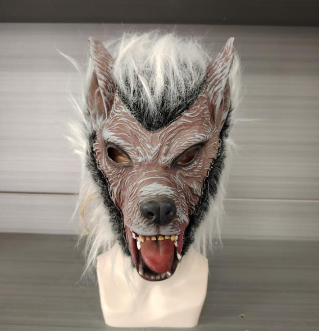 Máscara de lobo gris de látex con pelo blanco