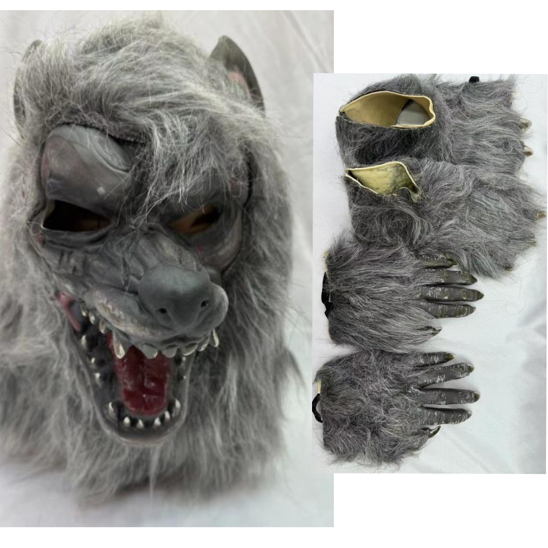 Set de máscara y guantes de hombre lobo gris
