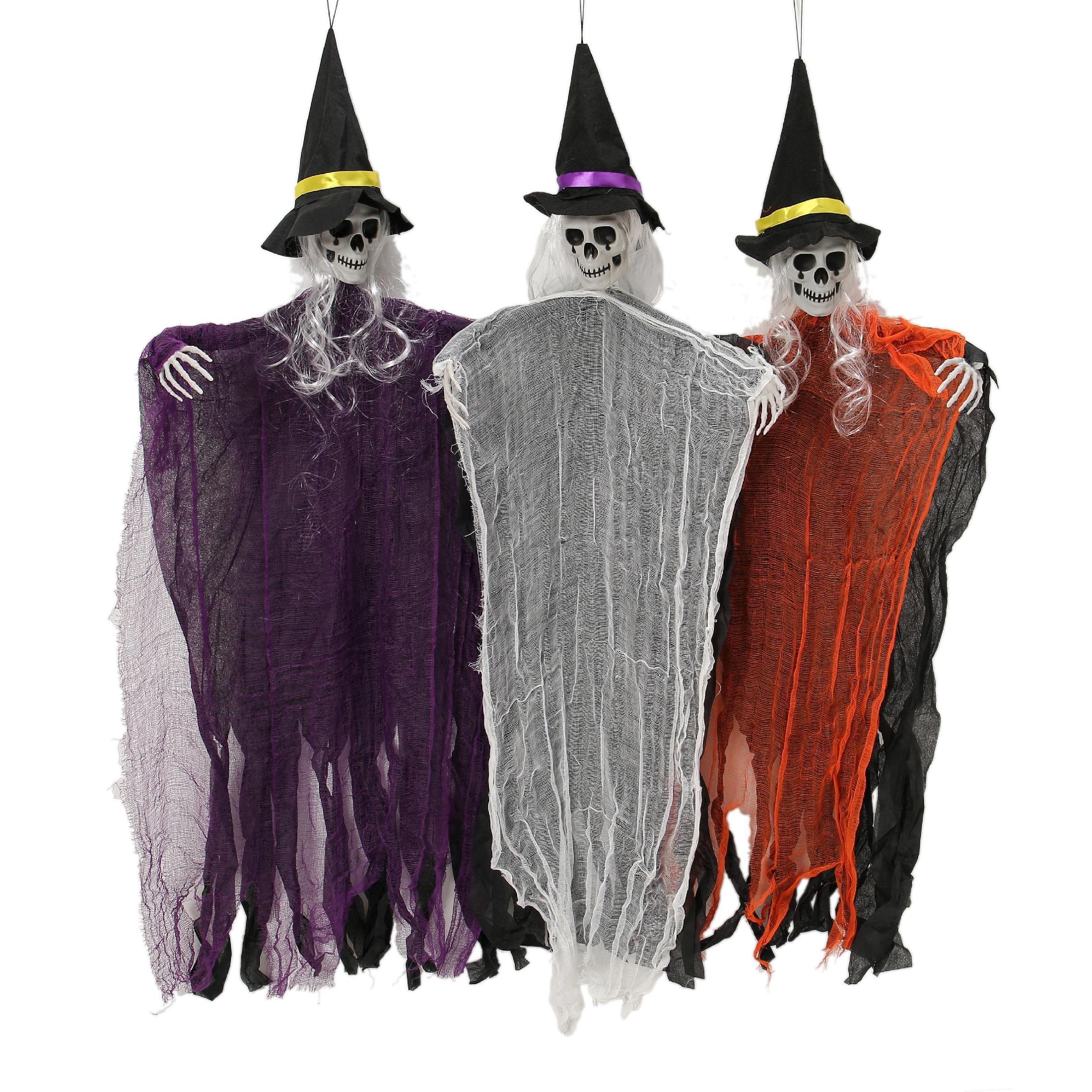 Bruja esquelética colgante con luz y sonido para Halloween