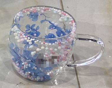 Taza con flores secas y asa transparente, 250 ml
