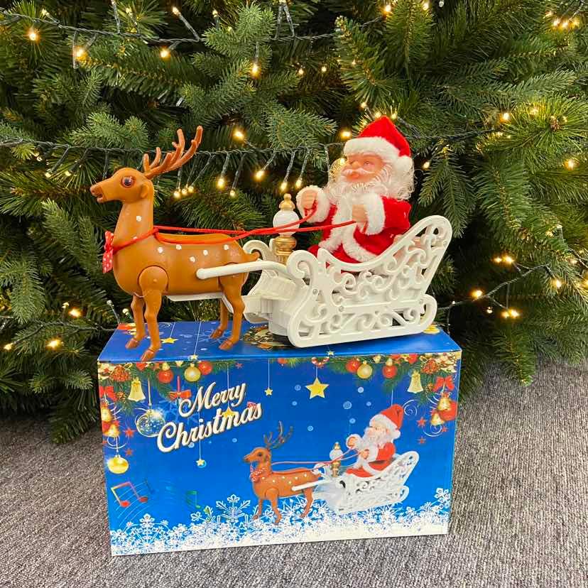 Viejito Pascuero en trineo con reno para Navidad WHF1