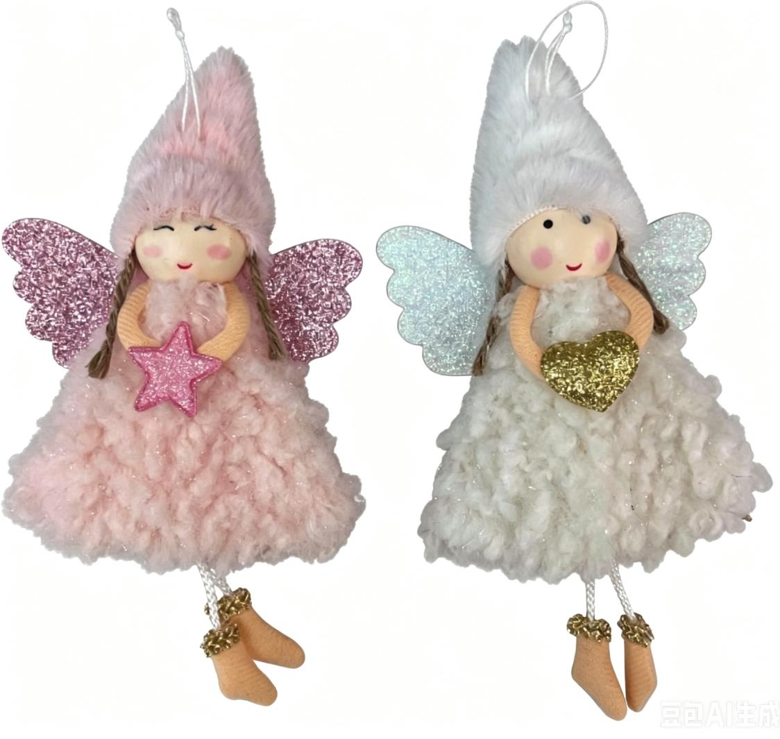 Ángel navideño con gorro puntiagudo y acabado de borreguito
