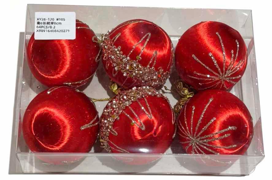 Esfera navideña de terciopelo rojo XY26-120 de 6 cm