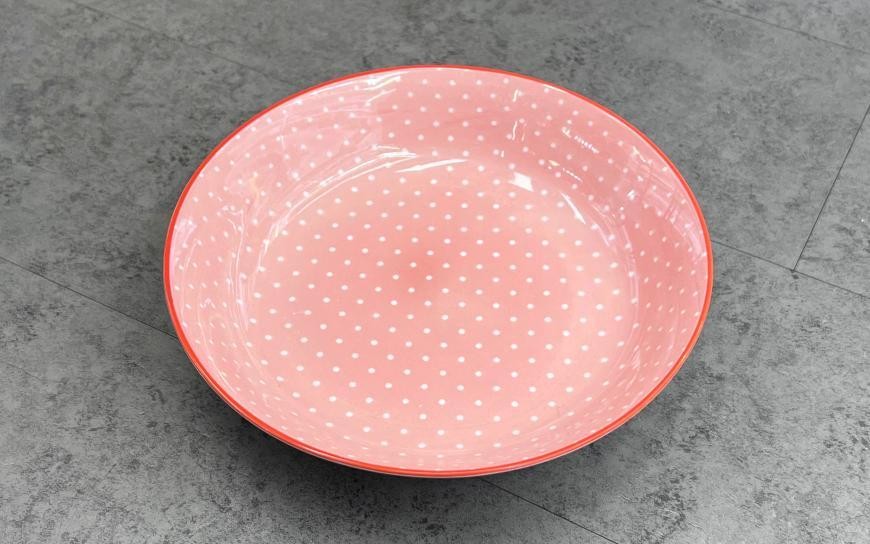 Plato hondo de porcelana con diseño floral y puntos de 20,5 x 20,5 x 4,5 cm