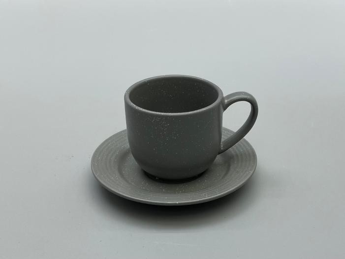 Set de 6 tazas con platos de porcelana en color gris de 120 ml