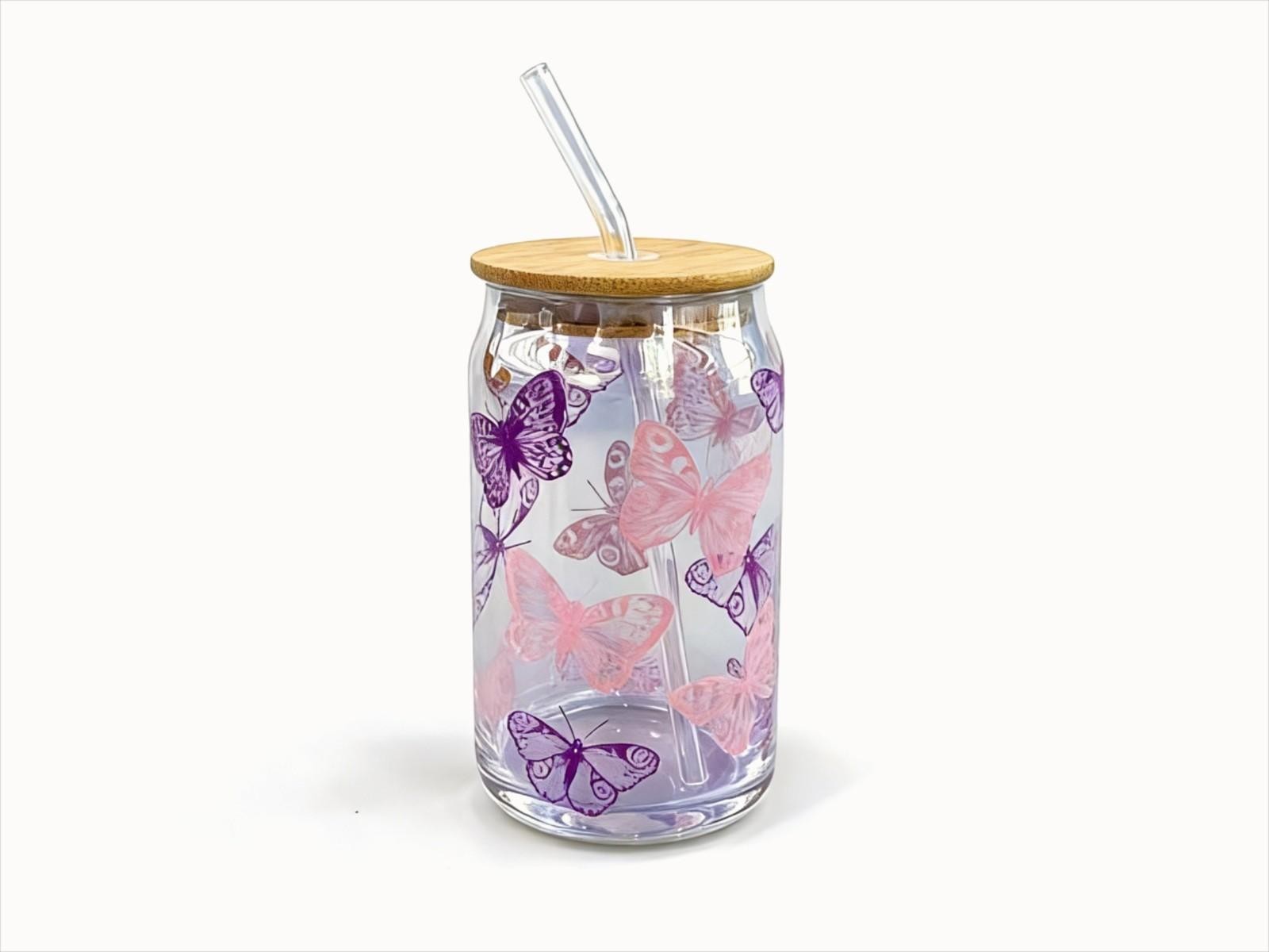 Set de 2 vasos de vidrio con mariposas de 500 ml