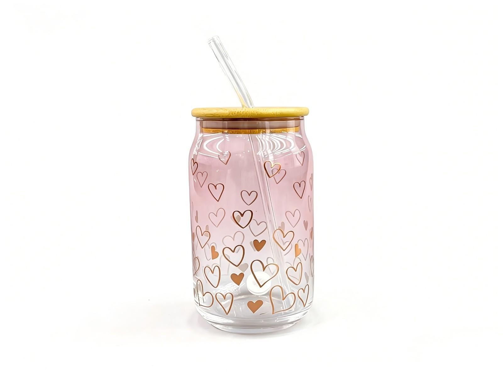Set de 2 vasos de vidrio con corazones de 500 ml