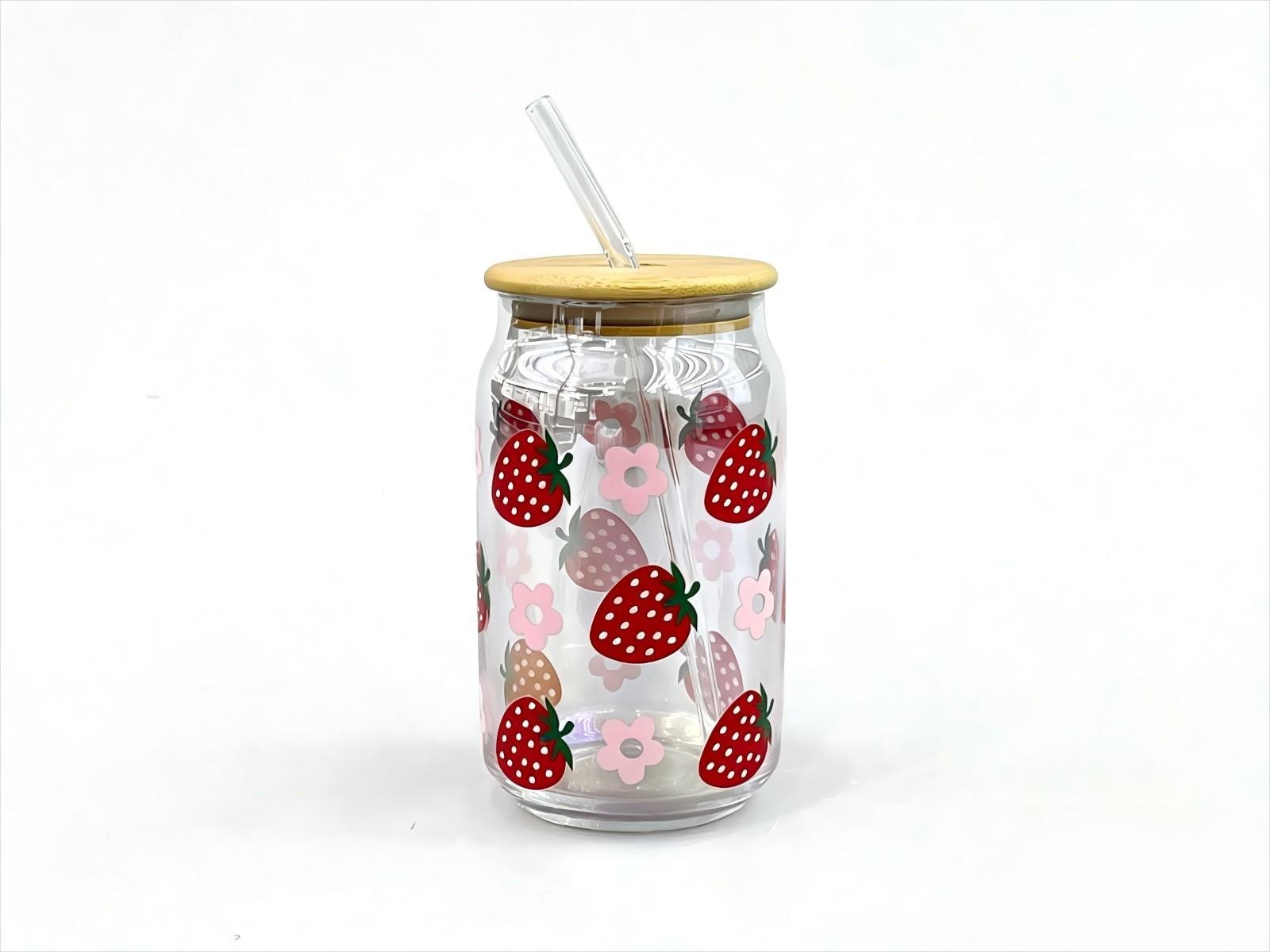 Set de 2 vasos de vidrio con frutillas de 500 ml