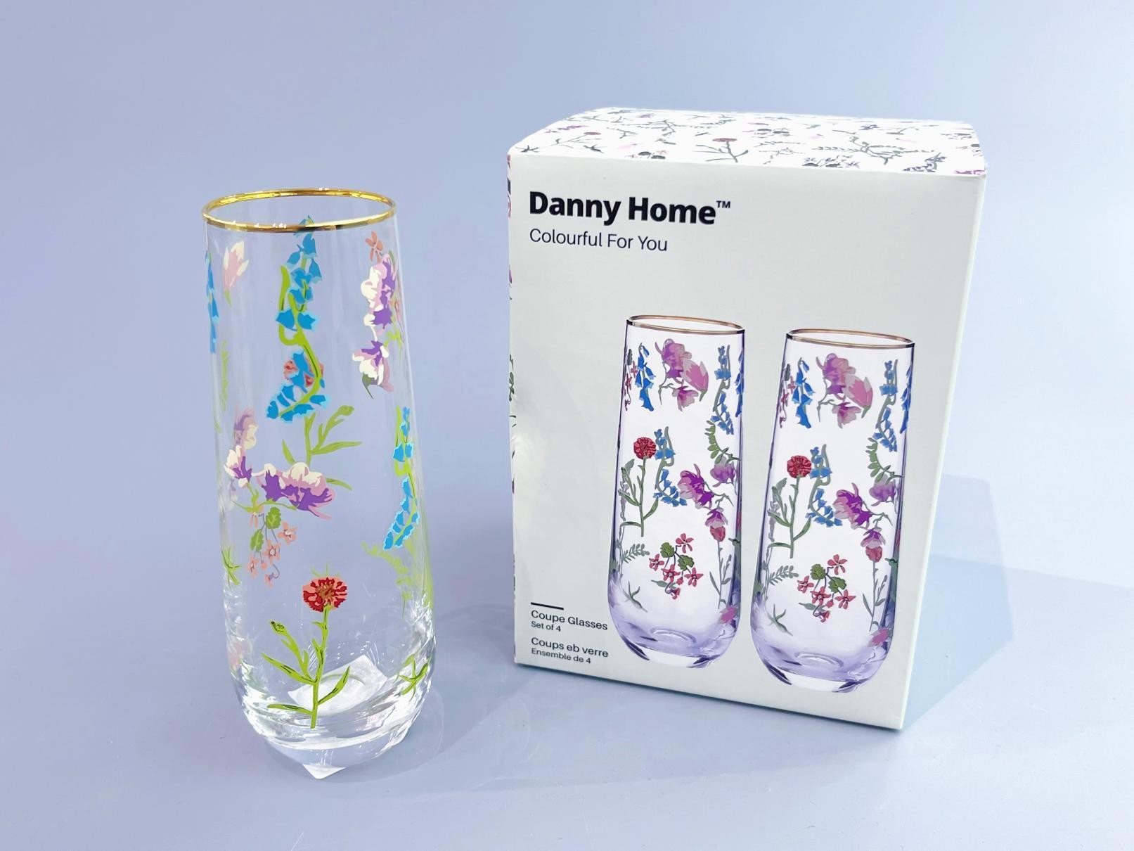 Set de 4 vasos de vidrio con diseño floral de 285 ml