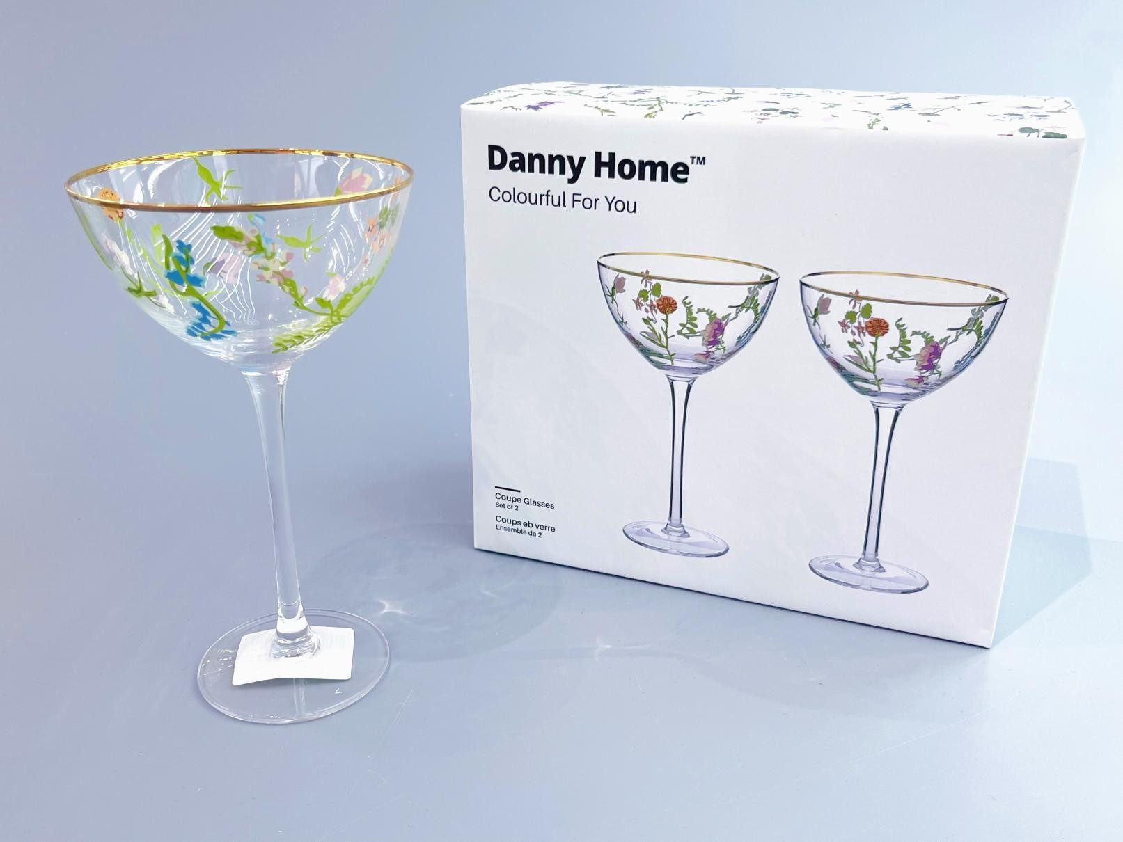 Set de 2 copas de vidrio con diseño floral de 9,7 x 16,7 x 6,5 cm