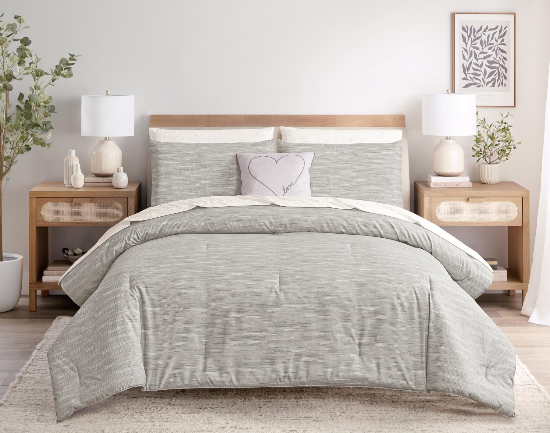 Set de ropa de cama con plumón gris claro de 260 x 240 cm, 8 piezas