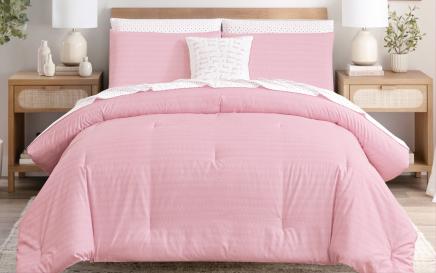 Set de ropa de cama con plumón rosado de 230 x 220 cm, 8 piezas