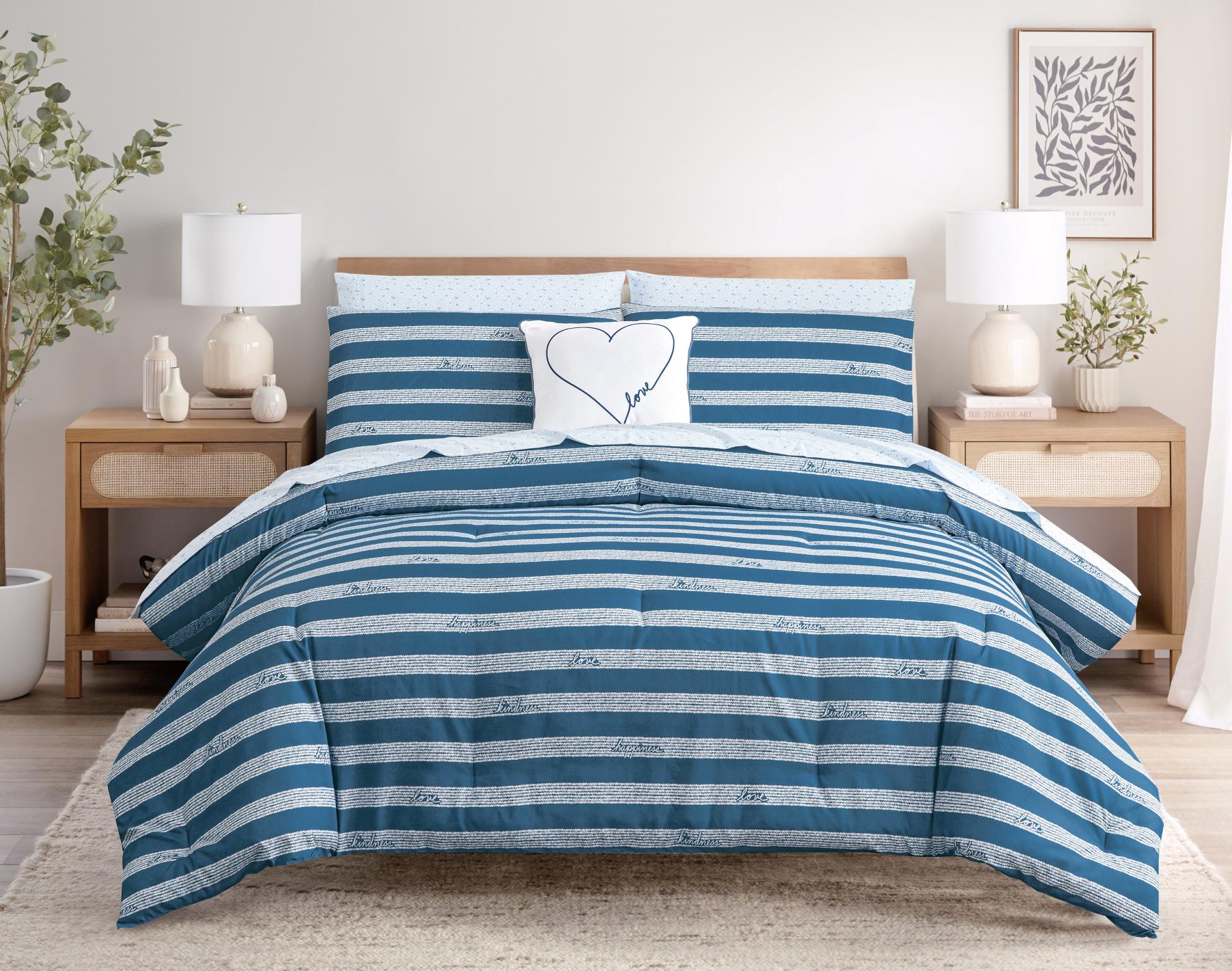 Set de ropa de cama con plumón de rayas azules de 230 x 220 cm, 8 piezas
