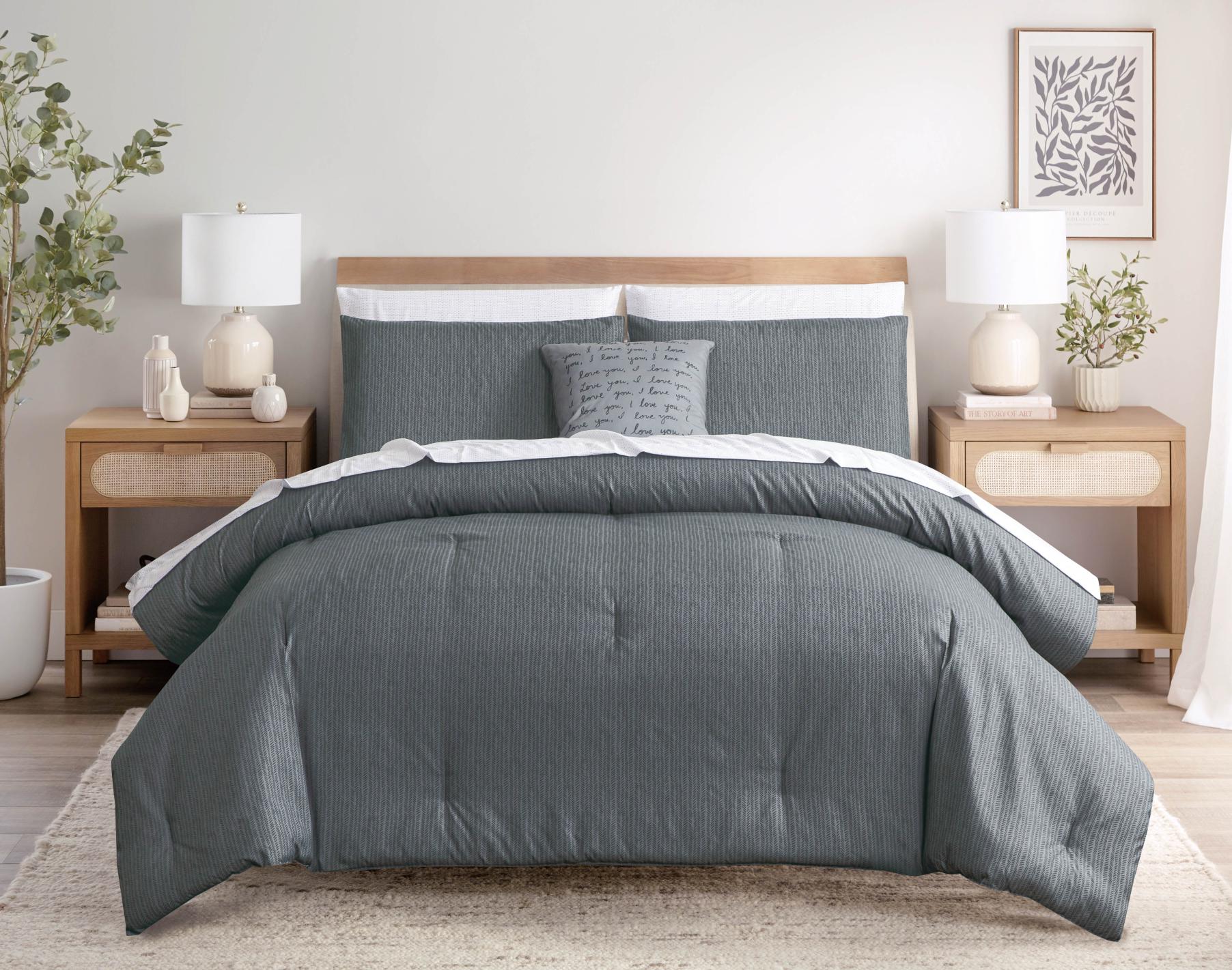 Set de ropa de cama con plumón gris oscuro de 260 x 240 cm, 8 piezas