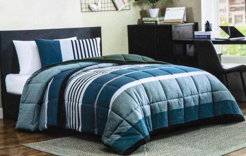 Set de plumón azul con rayas de 140 x 200 cm, 2 piezas