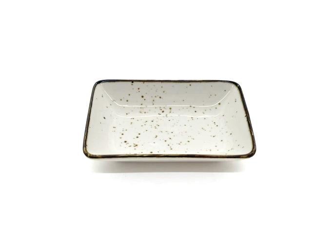 Fuente rectangular de porcelana con diseño moteado de 14 x 10 x 3 cm