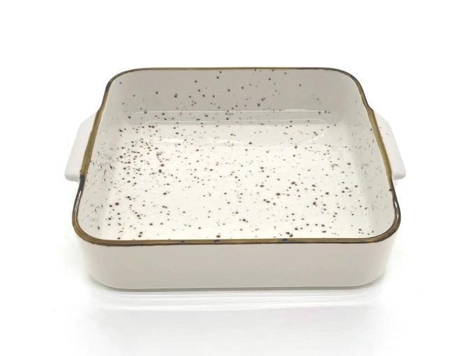 Fuente para horno de porcelana con diseño moteado de 23 x 20,3 x 5 cm