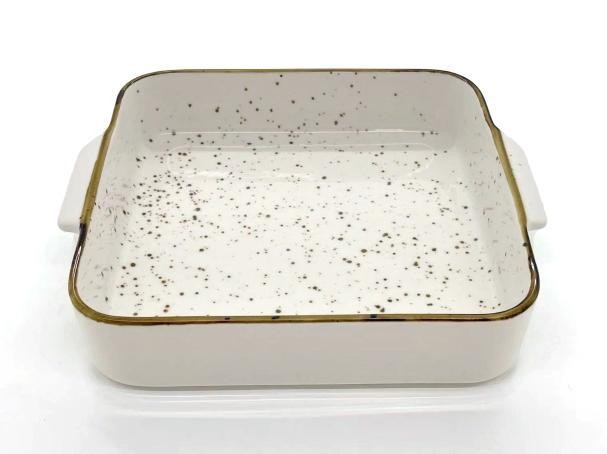 Fuente para horno de porcelana con diseño moteado de 26 x 23 x 5,5 cm