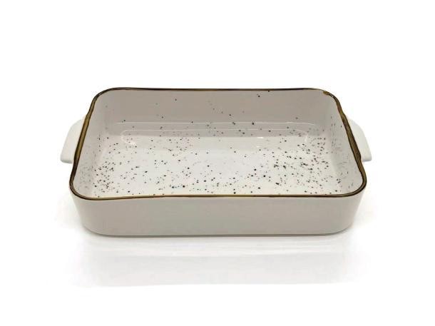 Fuente para horno de porcelana con diseño moteado de 27 x 15 x 4,5 cm