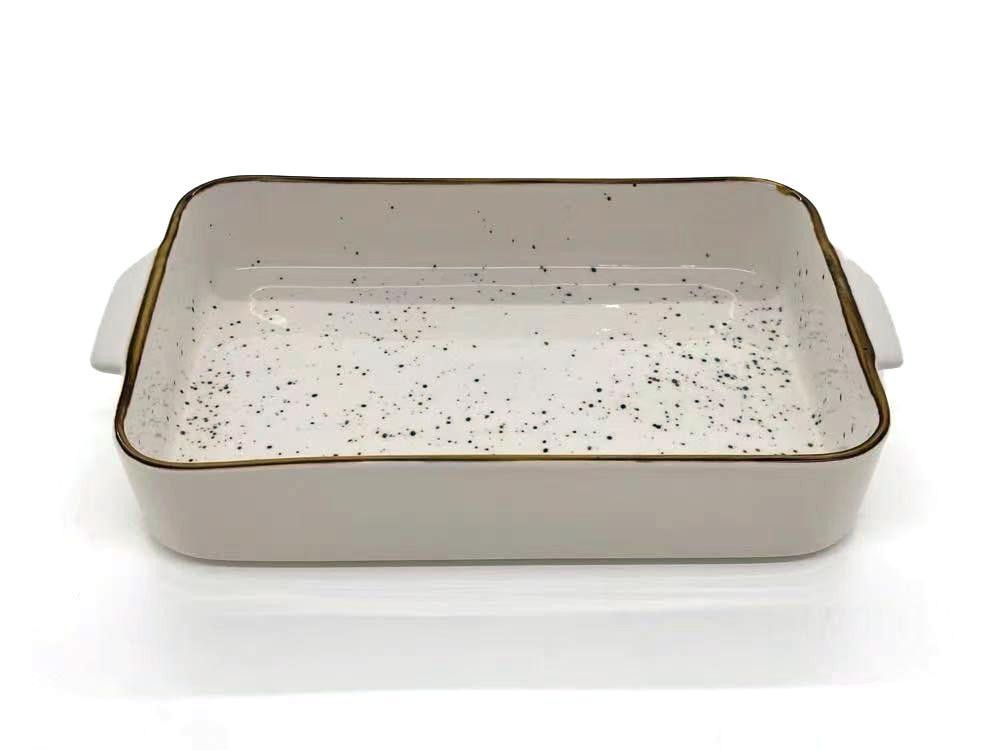Fuente rectangular para horno de porcelana con diseño moteado de 30 x 17,5 x 5,5 cm