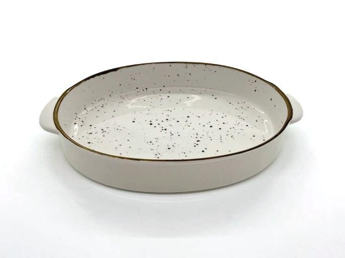 Fuente ovalada para horno de porcelana con diseño moteado de 31 x 20 x 5,5 cm