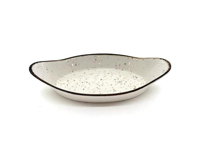 Fuente ovalada de porcelana con diseño moteado de 23 x 13 x 4,3 cm