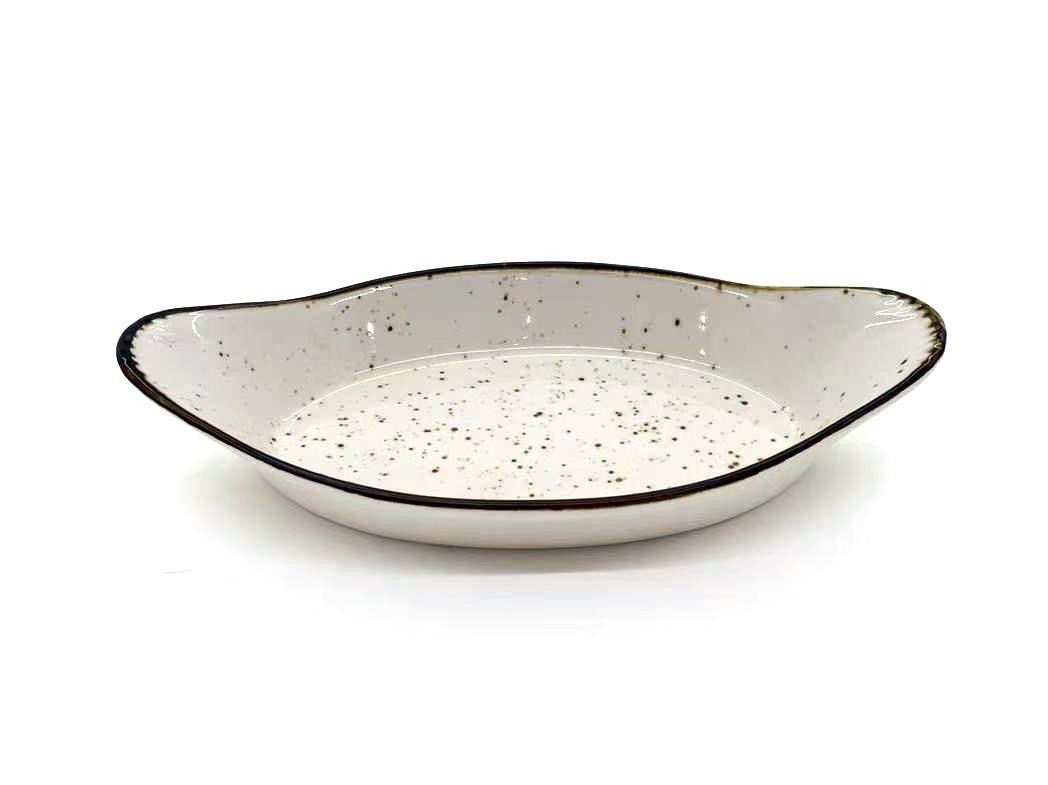 Fuente ovalada de porcelana con diseño moteado de 25 x 14 x 5 cm
