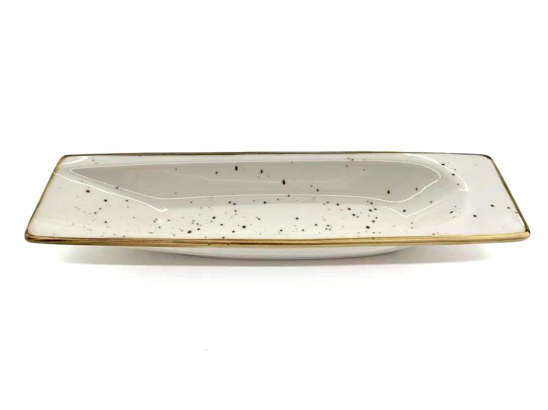 Fuente de servir de porcelana con diseño moteado de 31 x 9 x 3,5 cm