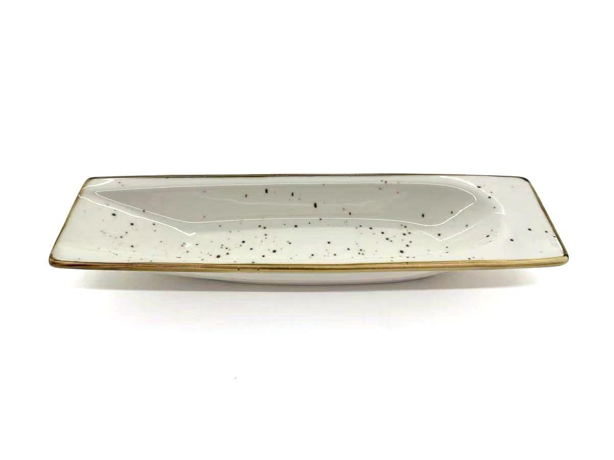 Fuente de servir de porcelana con diseño moteado de 26 x 7,5 x 3 cm