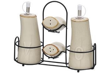 Set de condimenteros y aceiteras redondeadas con soporte