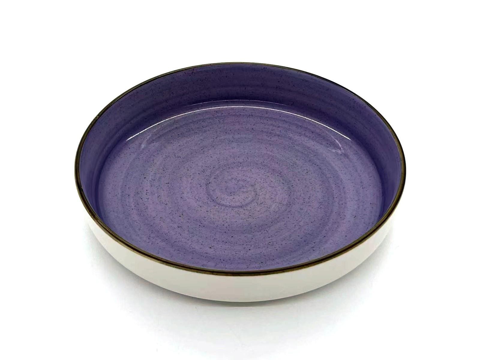 Plato hondo de porcelana con diseño morado de 20 x 20 x 4 cm