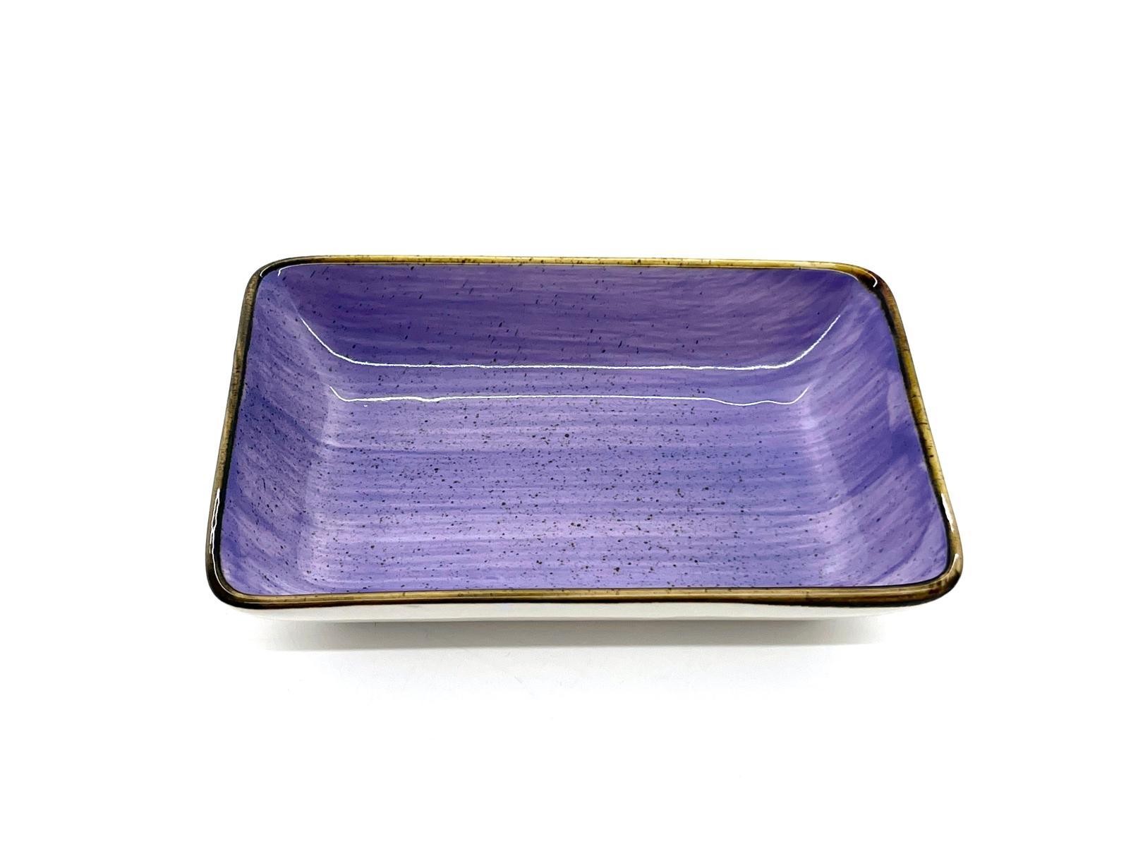Fuente rectangular de porcelana con diseño morado de 14 x 10 x 3 cm