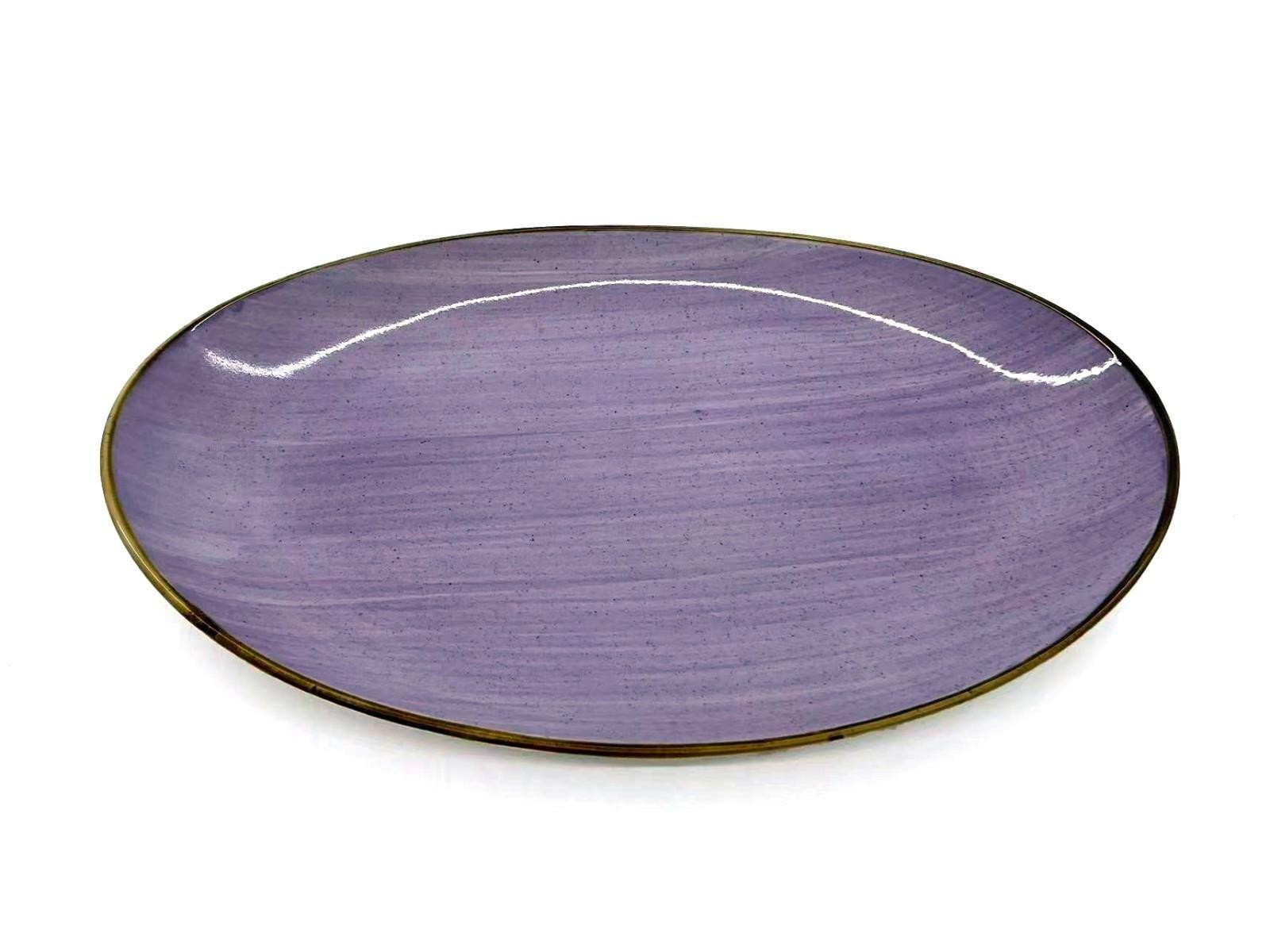 Fuente de servir de porcelana con diseño morado de 31 x 21 x 3,5 cm