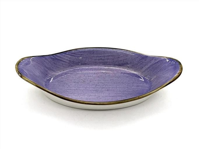 Fuente ovalada de porcelana con diseño morado de 23 x 13 x 4,3 cm