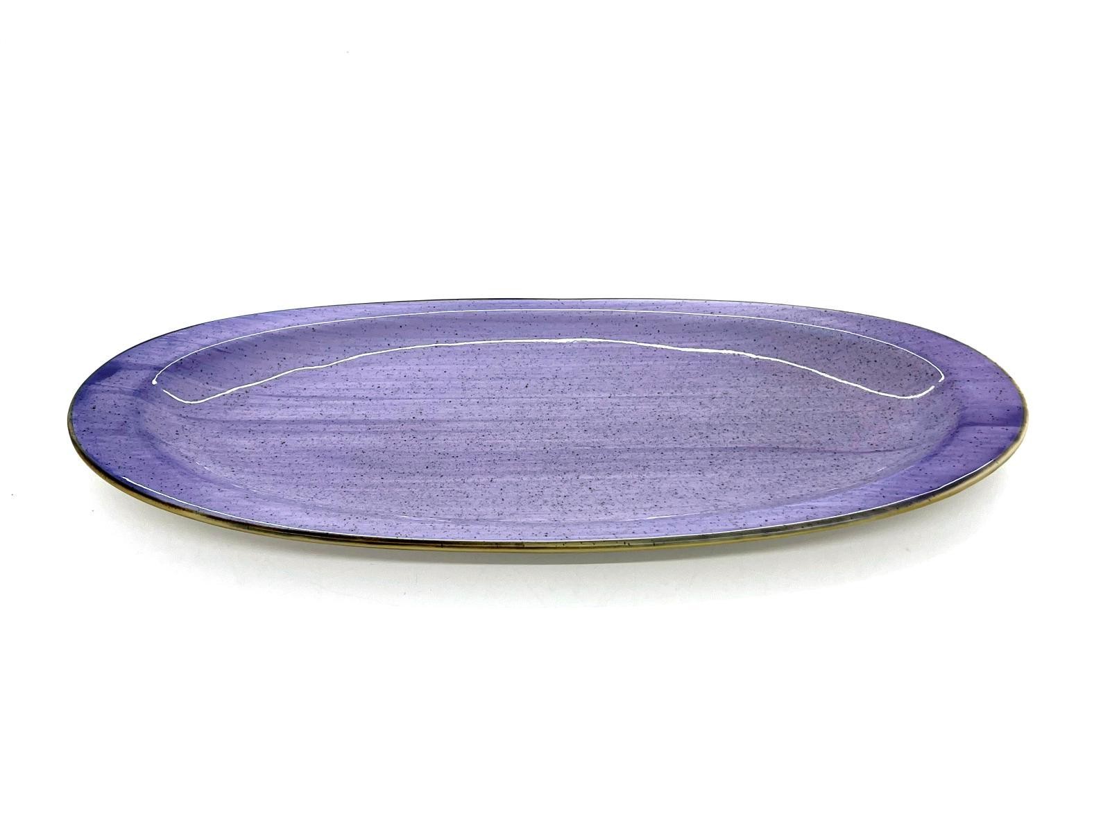 Fuente para servir de porcelana morada de 36,5 x 14,5 x 2,5 cm