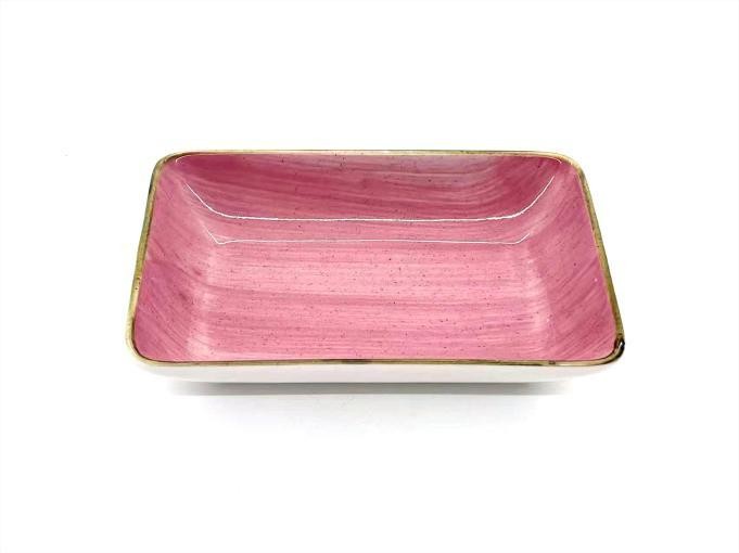 Fuente rectangular de porcelana con diseño rosado de 14 x 10 x 3 cm