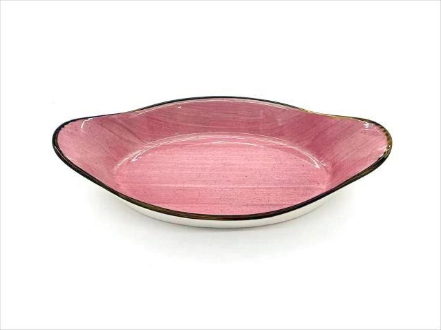 Fuente ovalada de porcelana con diseño rosado de 23 x 13 x 4,3 cm