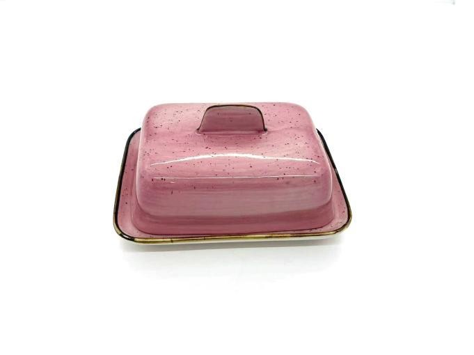 Mantequillera de porcelana con diseño rosado de 16,5 x 13 x 7,8 cm