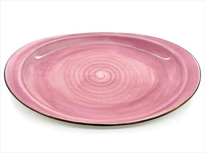 Plato ovalado de porcelana rosada de 31,4 x 22,3 x 2 cm