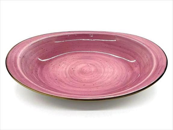 Plato hondo de porcelana rosada de 31,2 x 22,5 x 4,3 cm