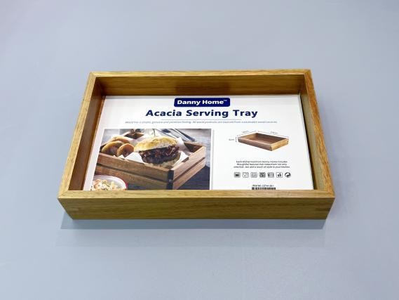 Bandeja de madera de acacia de 24 x 16 x 4 cm