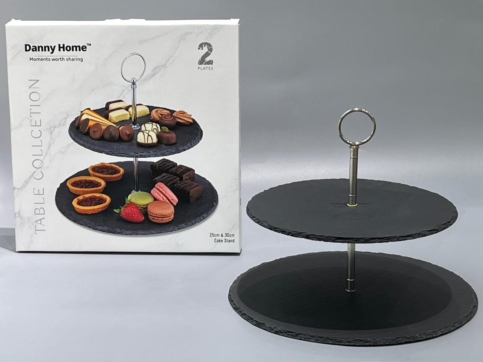 Bandeja de piedra de 2 pisos para servir, 30 y 25 cm