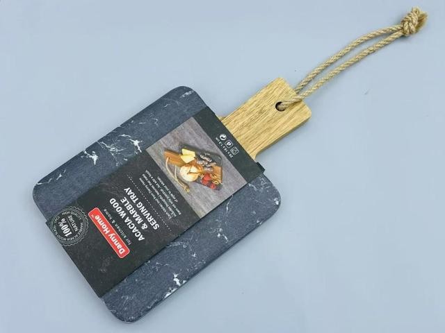 Tabla para servir de mármol y madera con mango, 25 x 15 cm