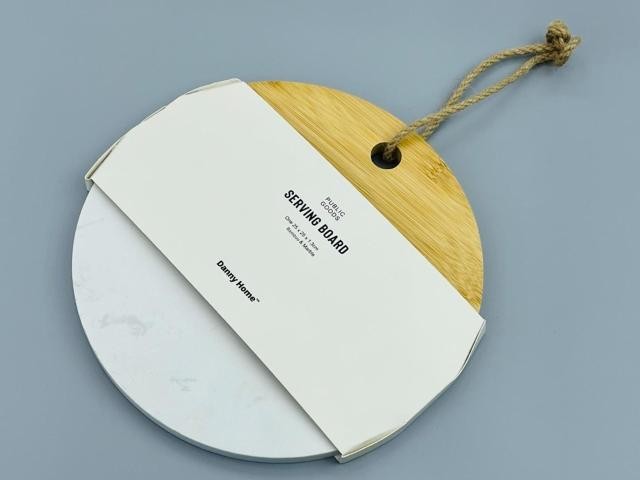 Tabla redonda para servir de mármol y bambú, 25 x 25 x 1,3 cm