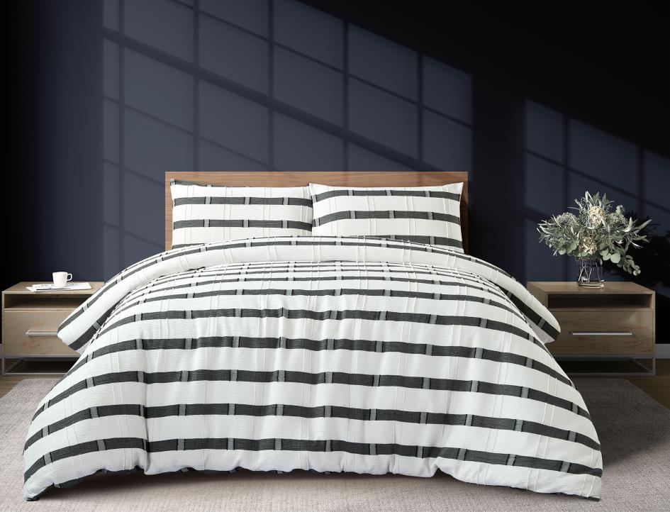 Set de funda de plumón de rayas gris carbón y blanco de 200 x 200 cm, 3 piezas