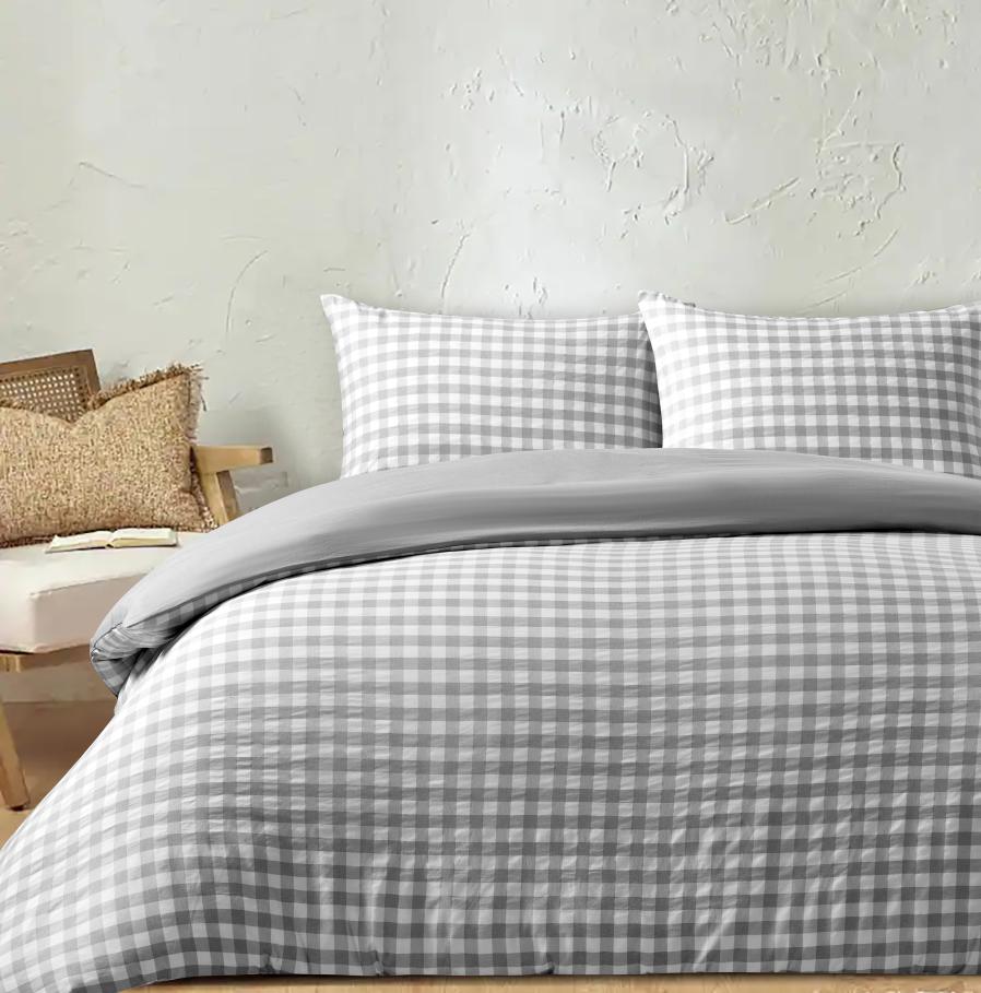 Set de funda de plumón gris a cuadros de 260 x 240 cm, 3 piezas