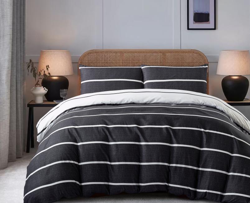 Set de funda de plumón de rayas en negro y blanco de 200 x 200 cm, 3 piezas